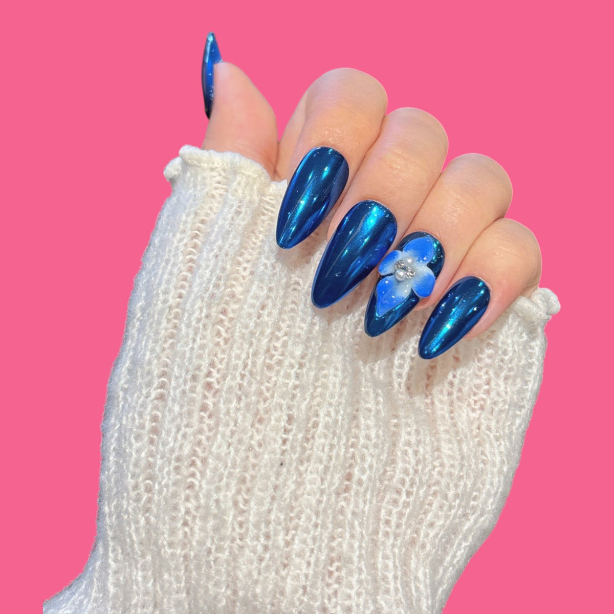 Sapphire Blue Chrome Press-On Nails