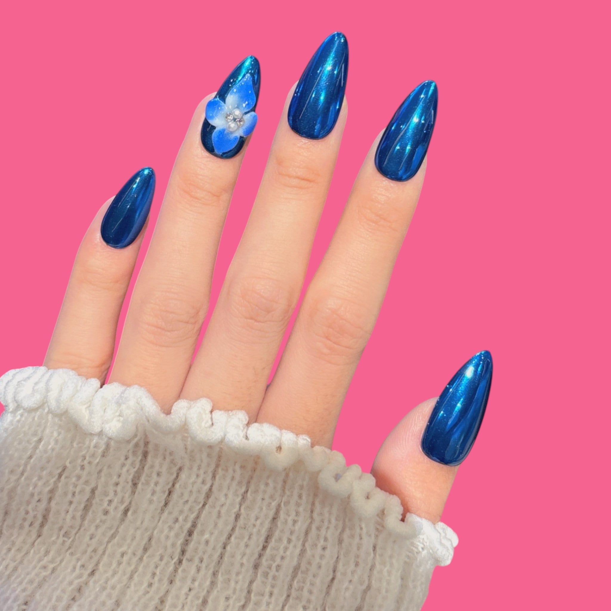 Sapphire Blue Chrome Press-On Nails