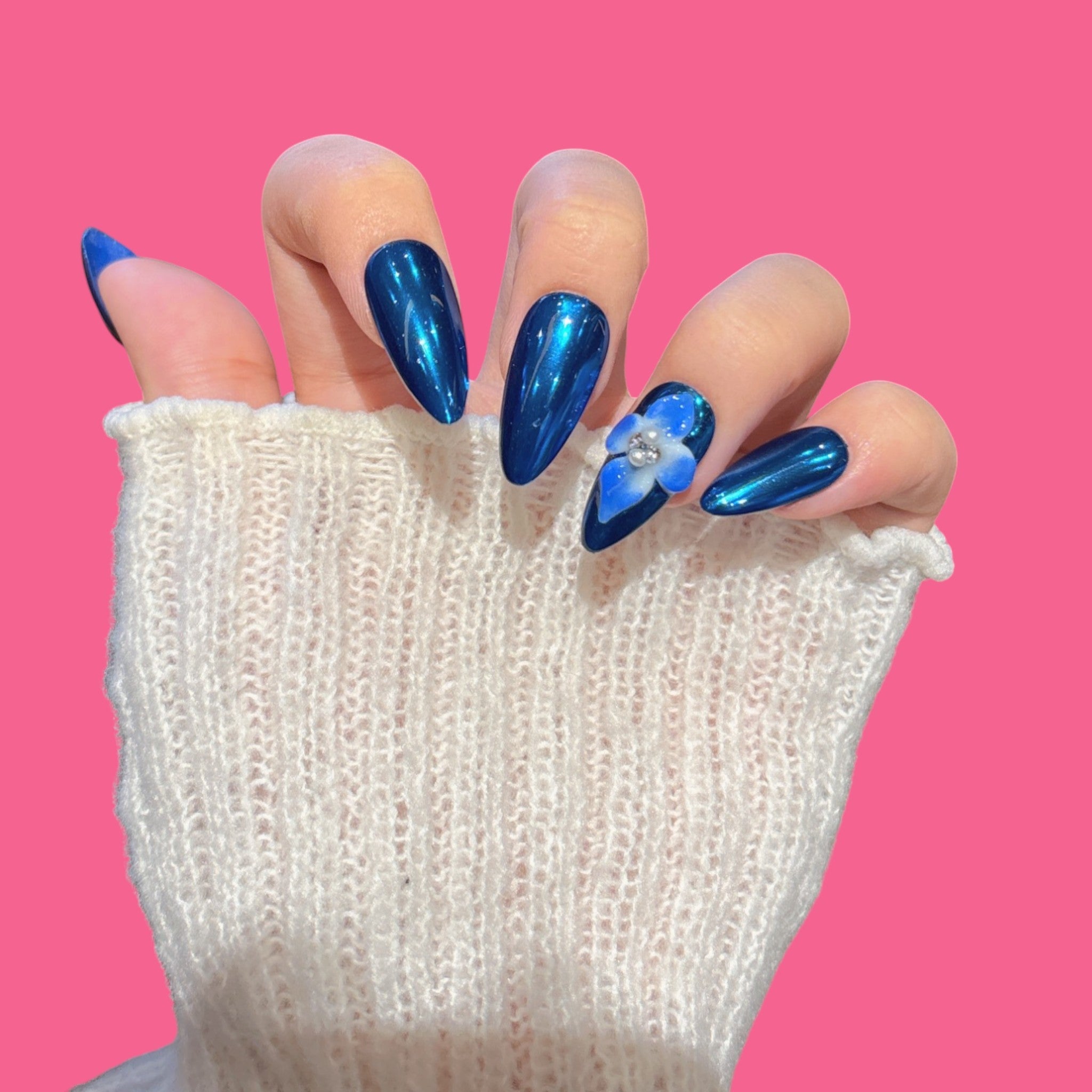 Sapphire Blue Chrome Press-On Nails