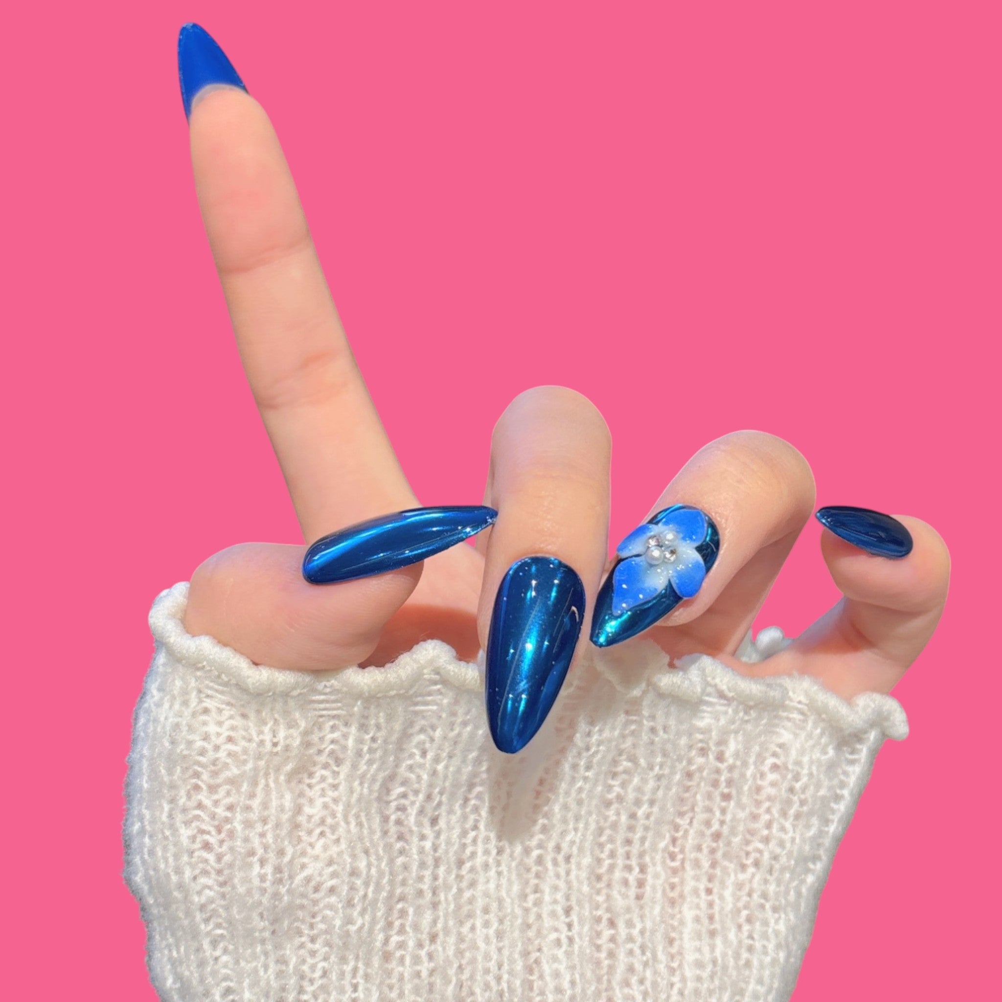 Sapphire Blue Chrome Press-On Nails