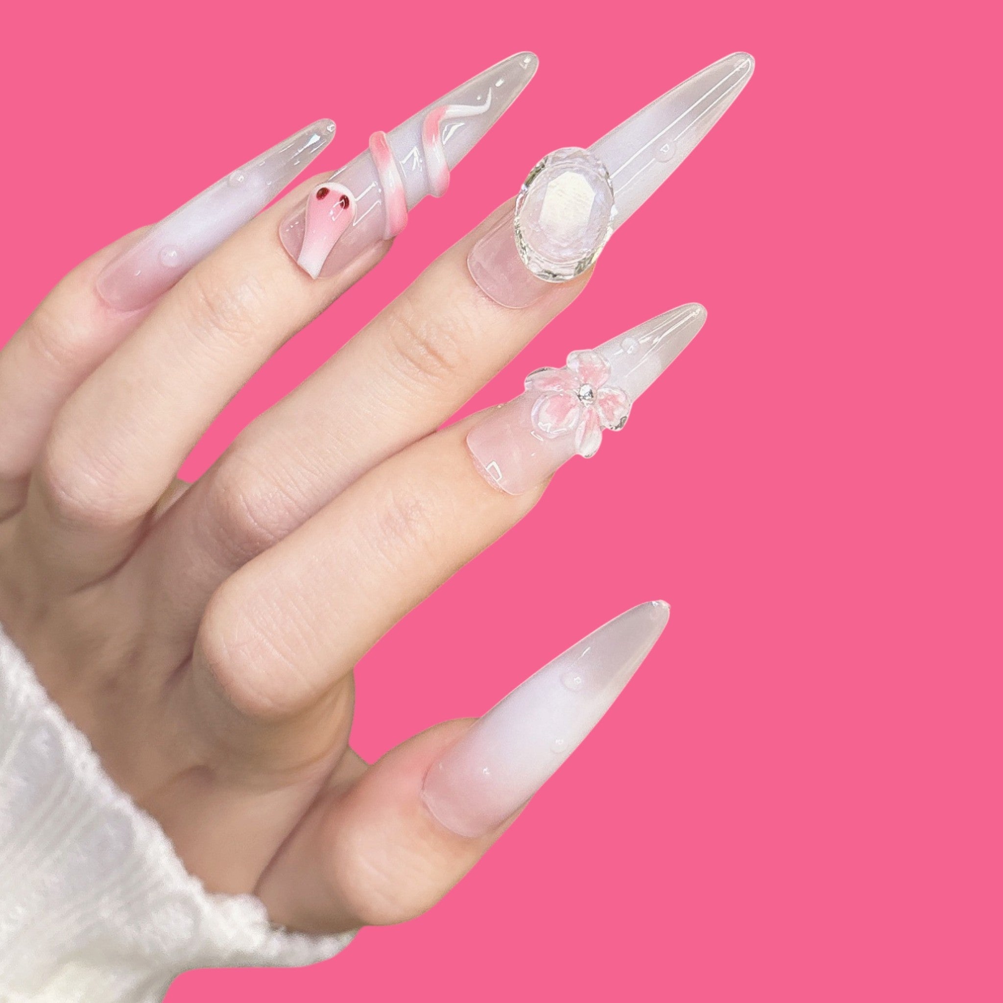 Luxury Pink Snake & Crystal Press-On Nails