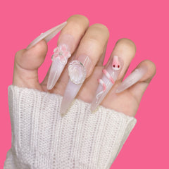 Luxury Pink Snake & Crystal Press-On Nails