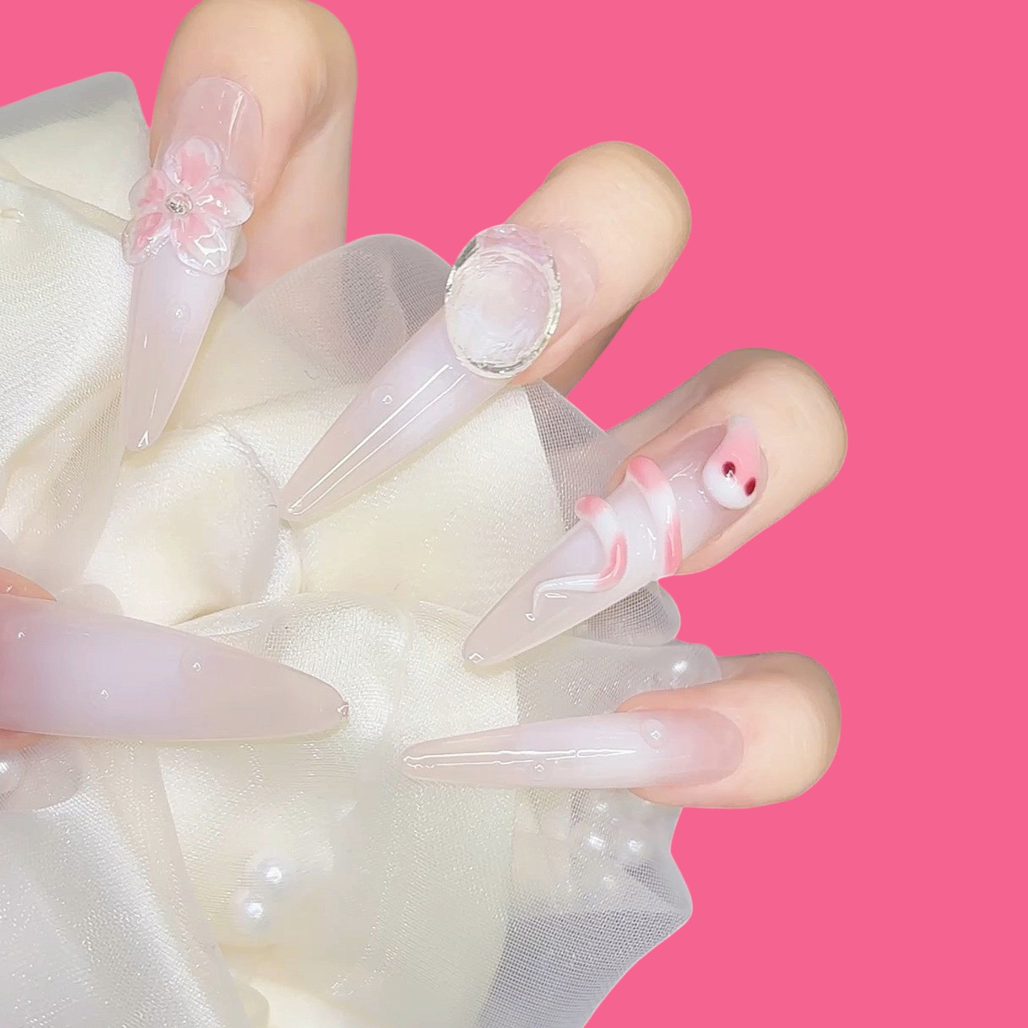 Luxury Pink Snake & Crystal Press-On Nails