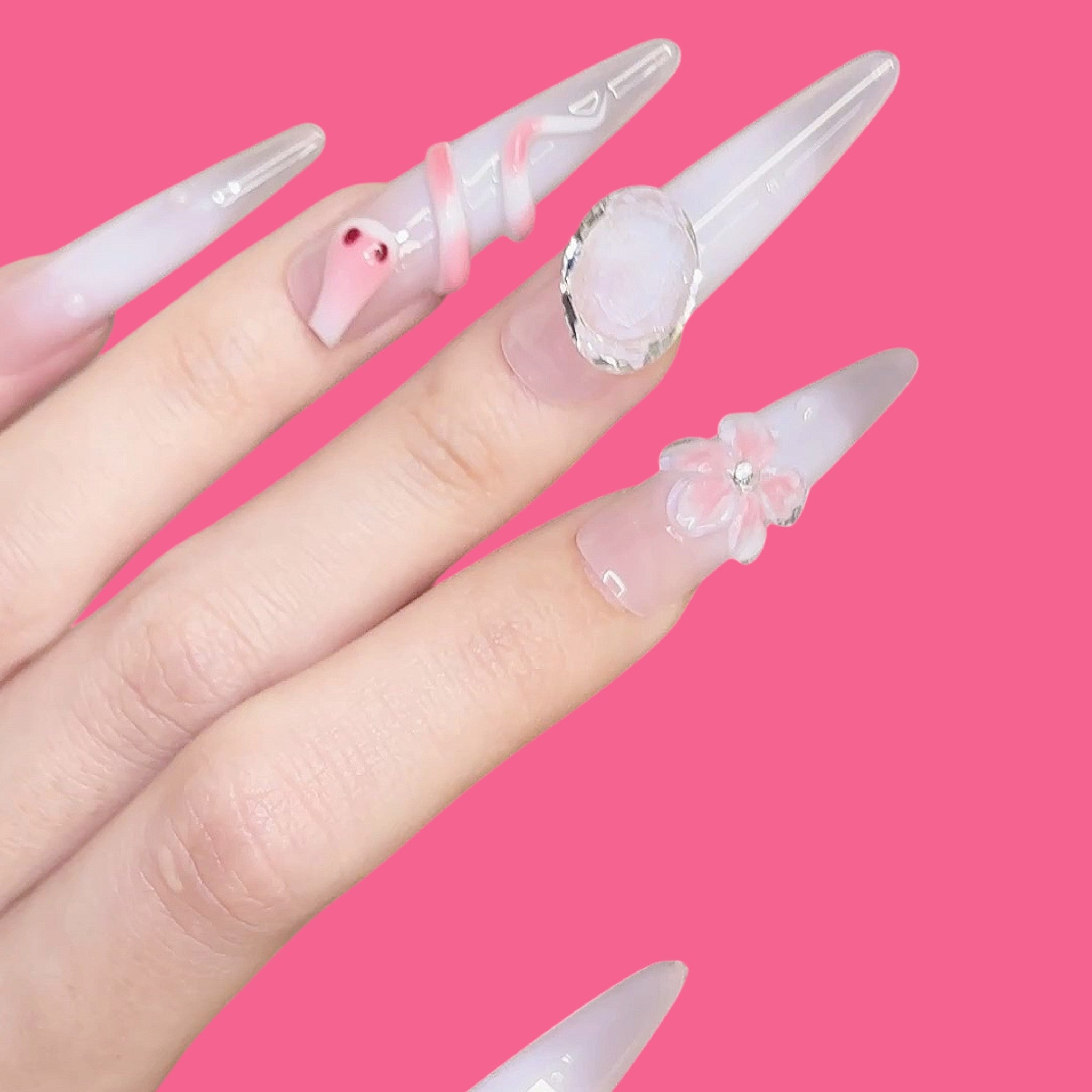 Luxury Pink Snake & Crystal Press-On Nails