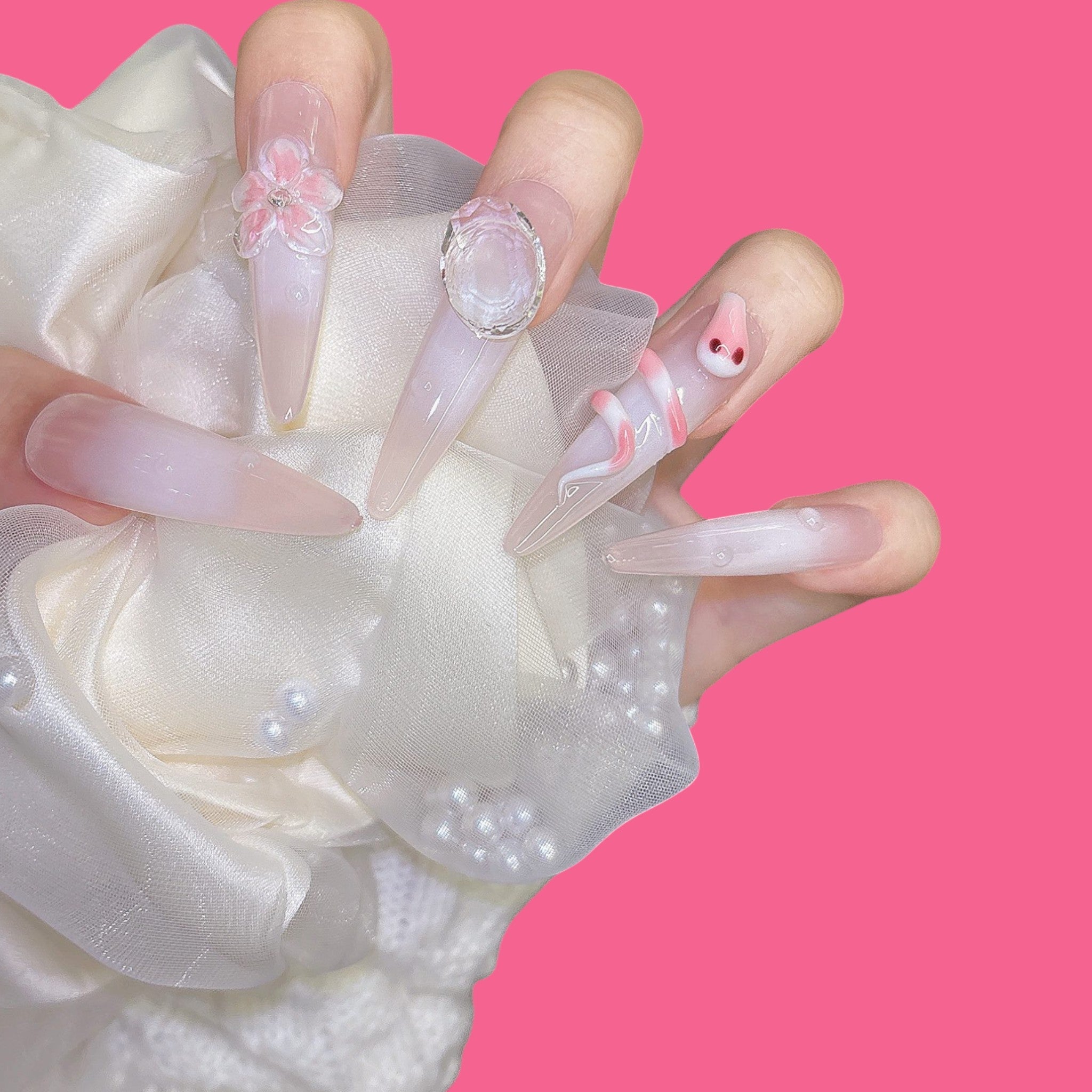 Luxury Pink Snake & Crystal Press-On Nails