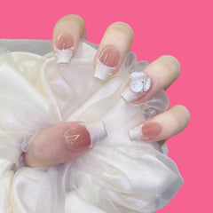 Elegant White Carved French Press-On Nails