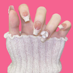 Elegant White Carved French Press-On Nails