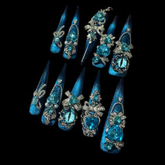 Glamorous Blue Crystal Press-On Nails 1.57 inches