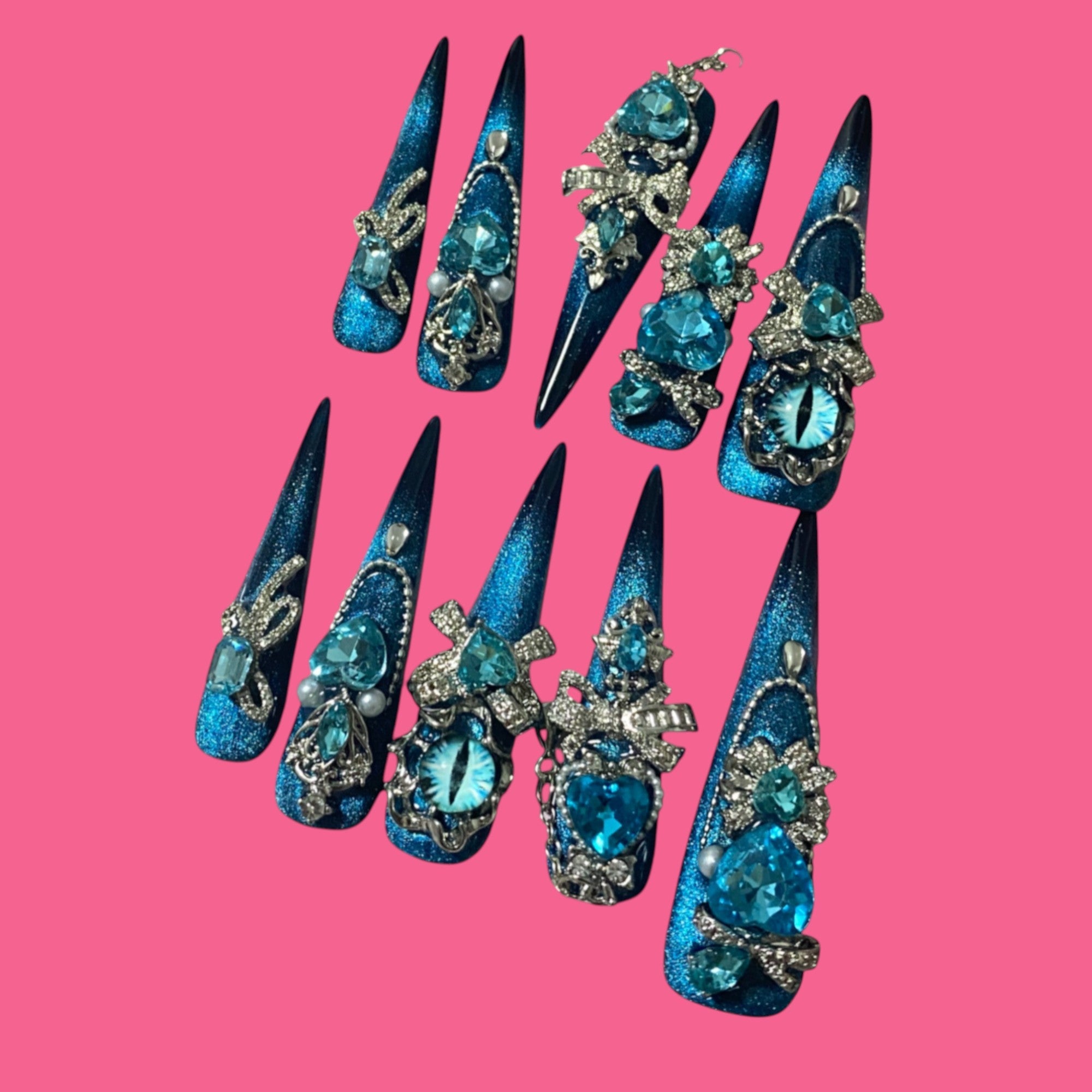 Glamorous Blue Crystal Press-On Nails