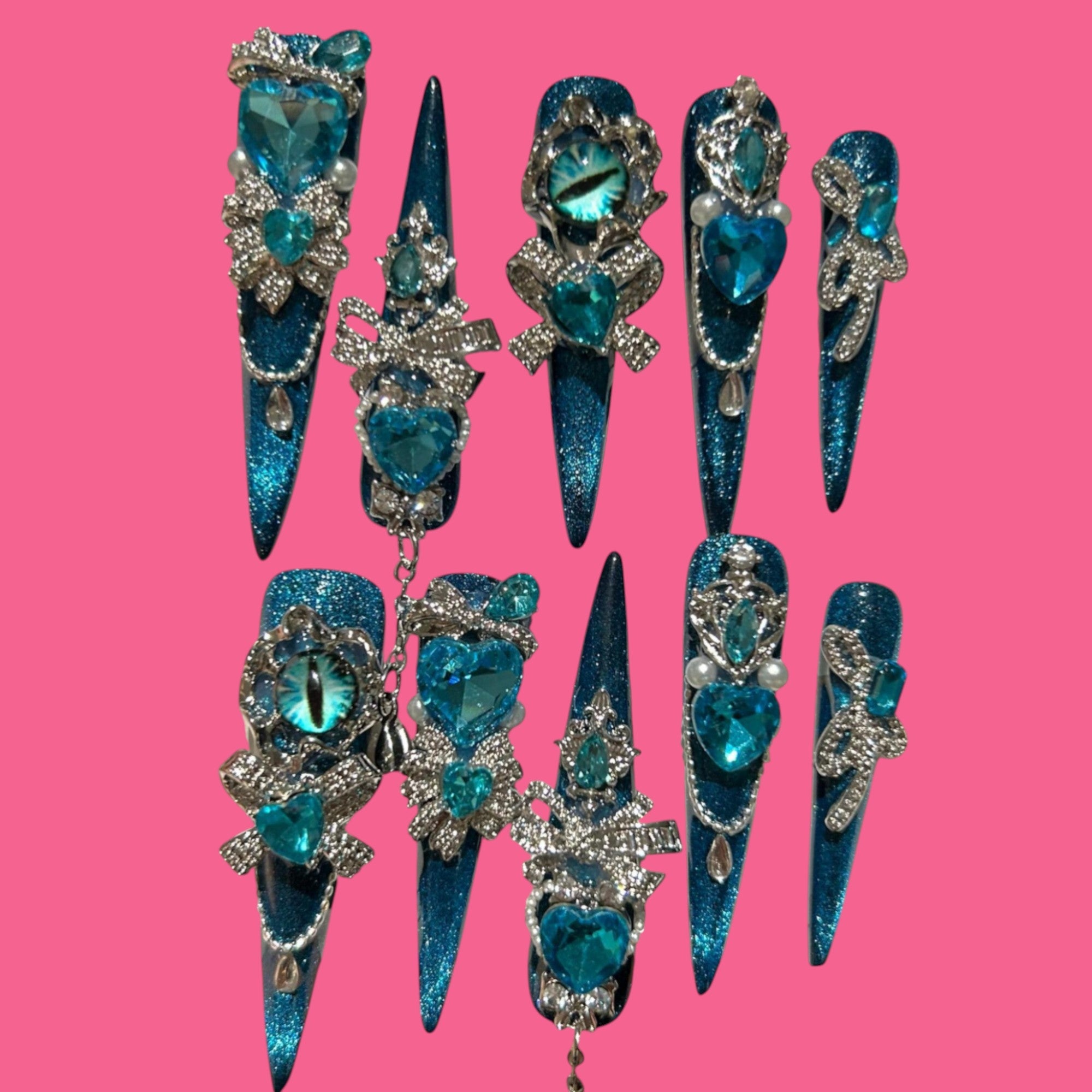 Glamorous Blue Crystal Press-On Nails