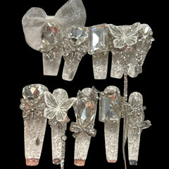 Crystal Chrome Butterfly Press-On Nails | Coffin Medium Length