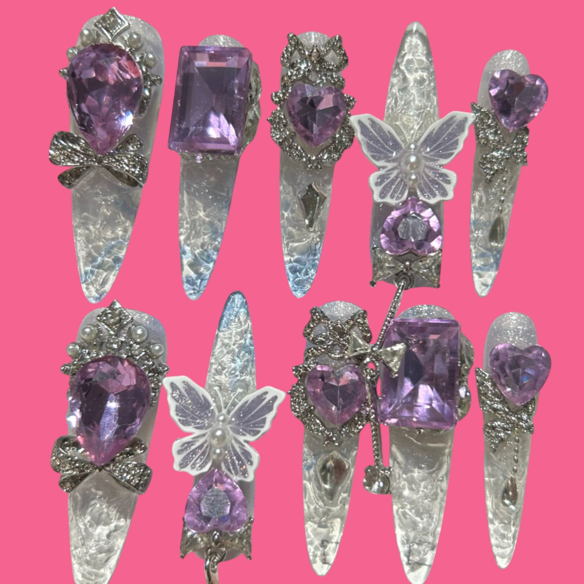 Luxury Purple Butterfly Press-On Nails | Extra Long Stiletto Glam Set