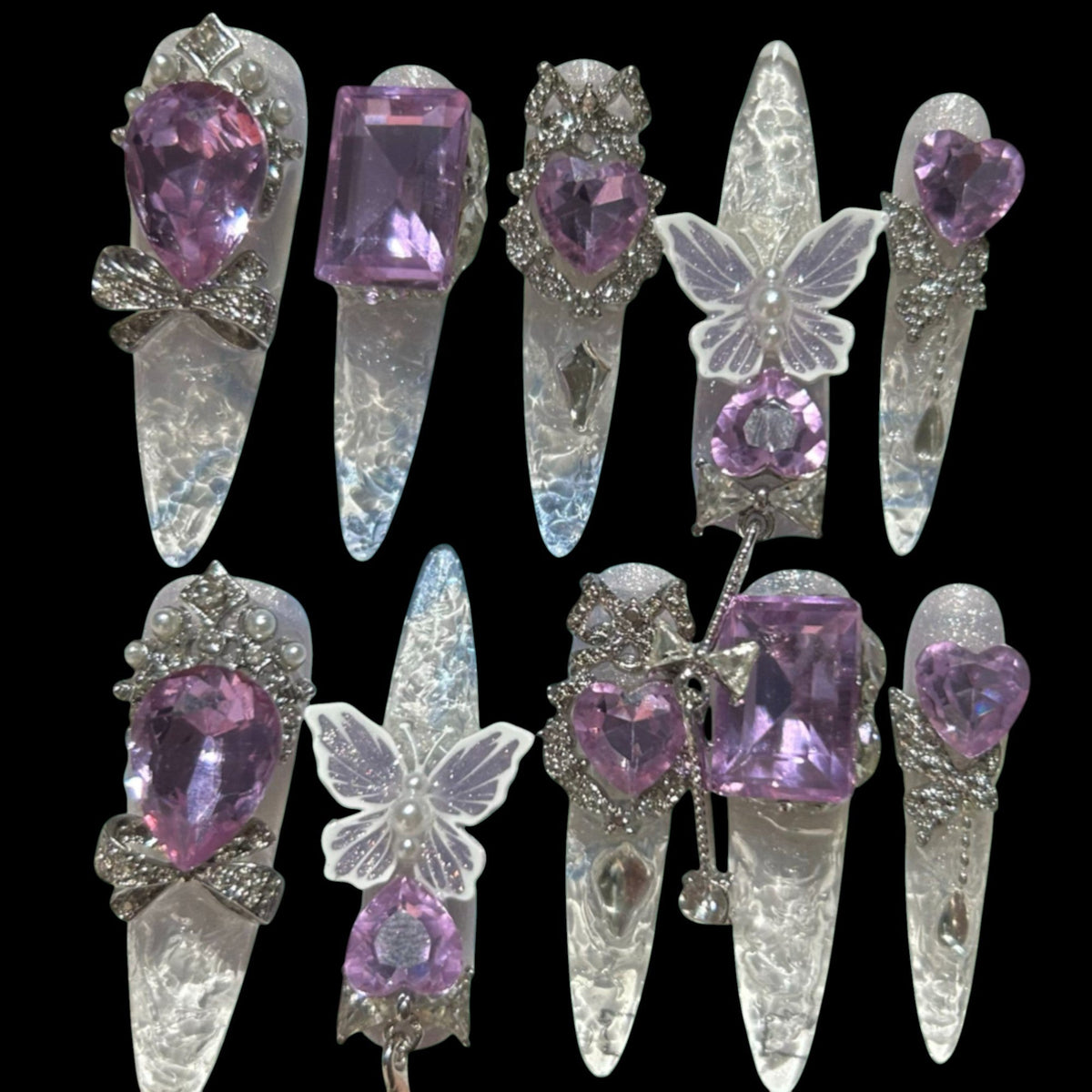 Luxury Purple Butterfly Press-On Nails | Extra Long Stiletto Glam Set 1.57 inches