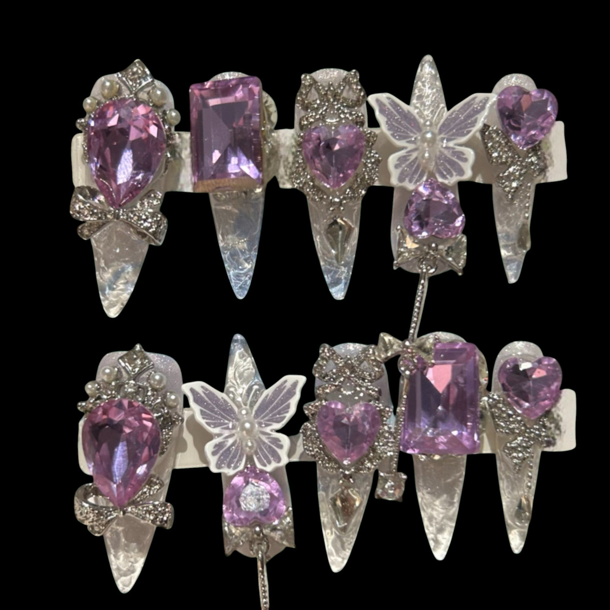 Luxury Purple Butterfly Press-On Nails | Extra Long Stiletto Glam Set 1.18 inches