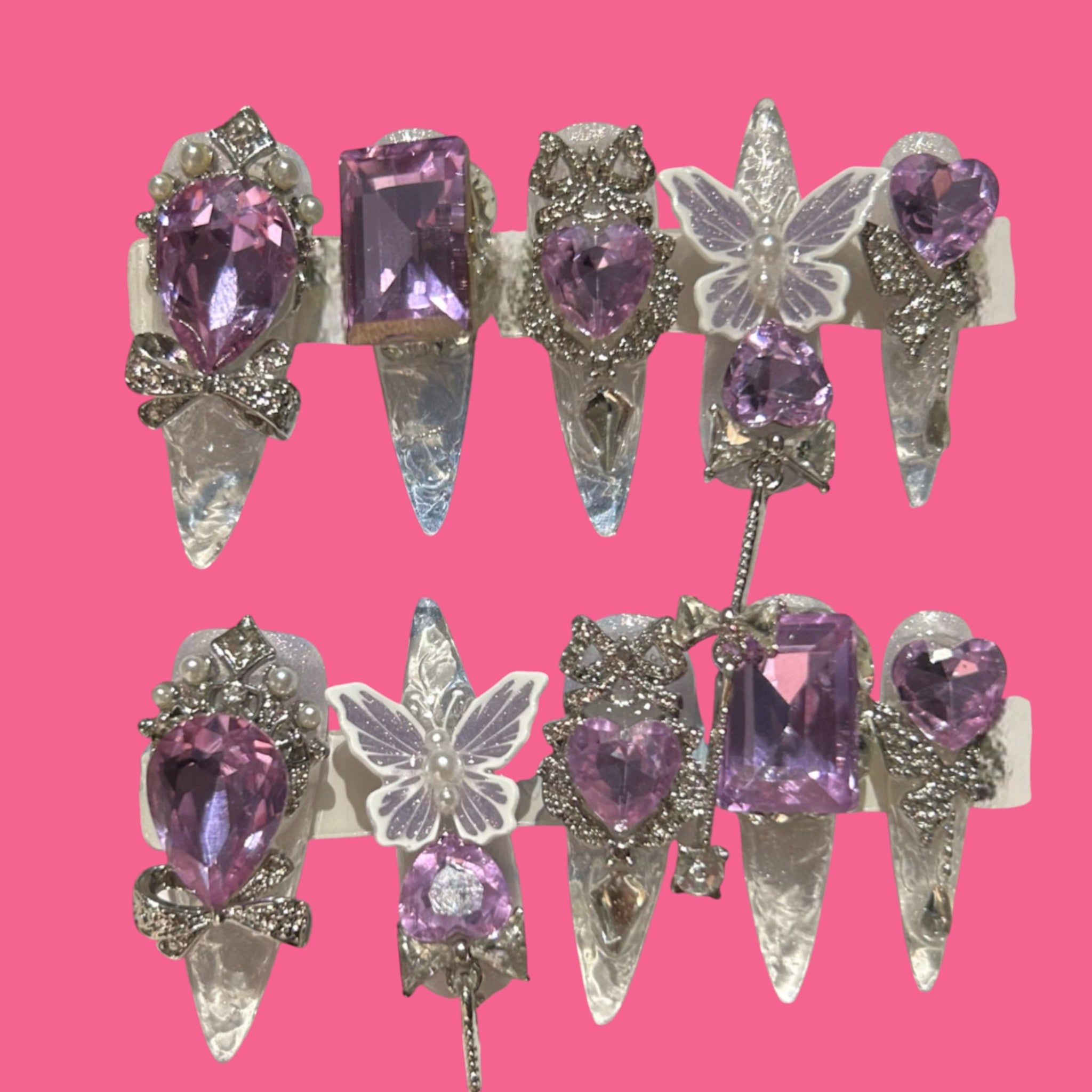 Luxury Purple Butterfly Press-On Nails | Extra Long Stiletto Glam Set