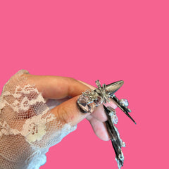 Gothic Rose & Silver 3D Press-On Nails | Extra Long Stiletto