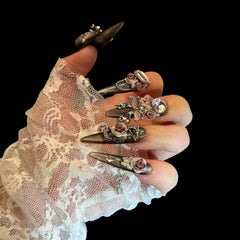 Gothic Rose & Silver 3D Press-On Nails | Extra Long Stiletto