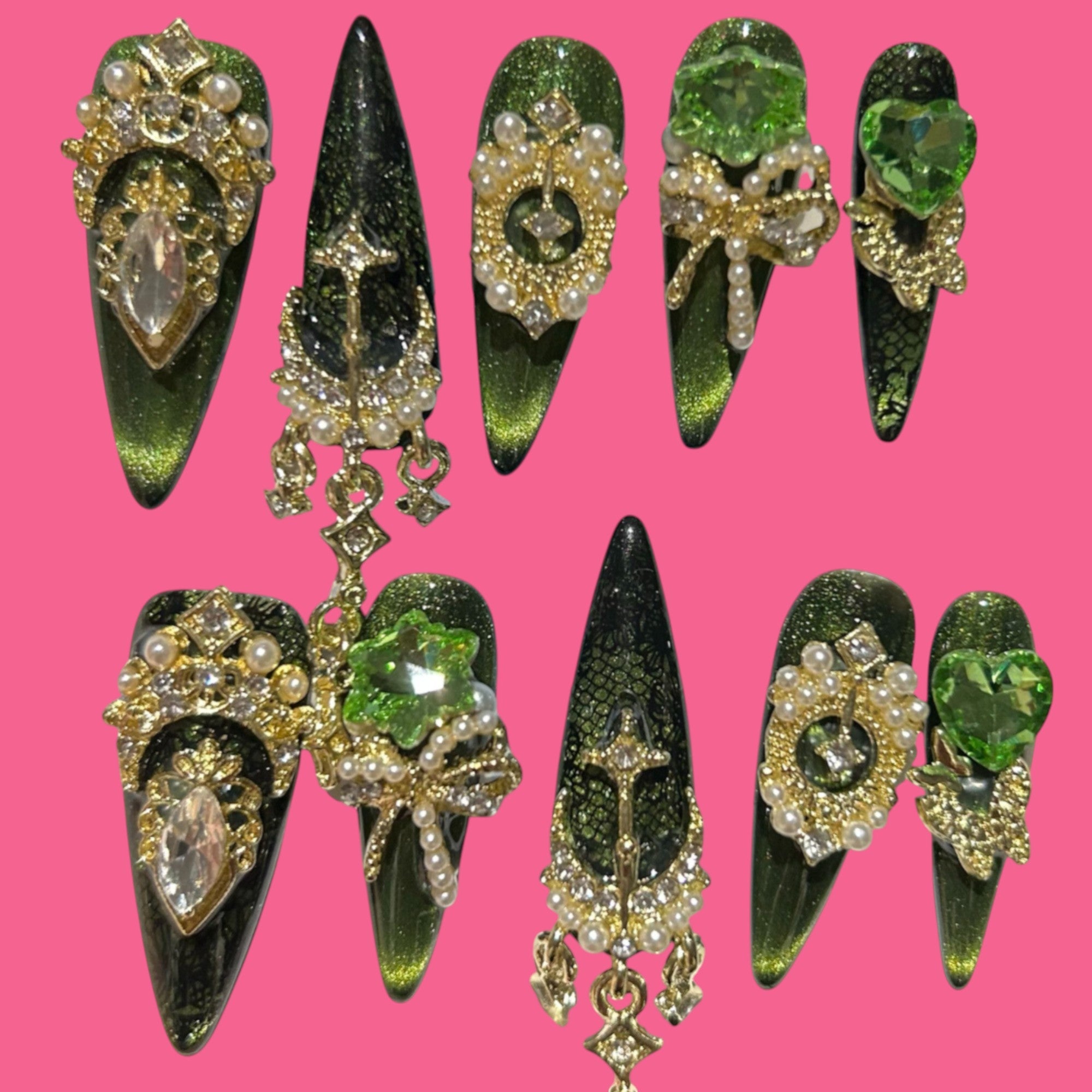 Gothic Emerald Press-On Nails 1.57 inches