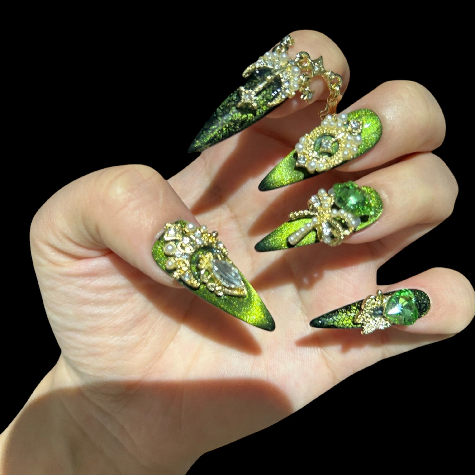 Gothic Emerald Press-On Nails 1.57 inches