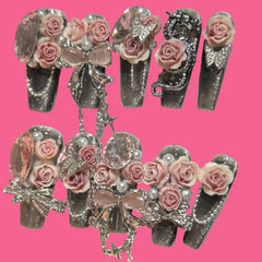 Silver Rose Press-On Nails 1.18 inches