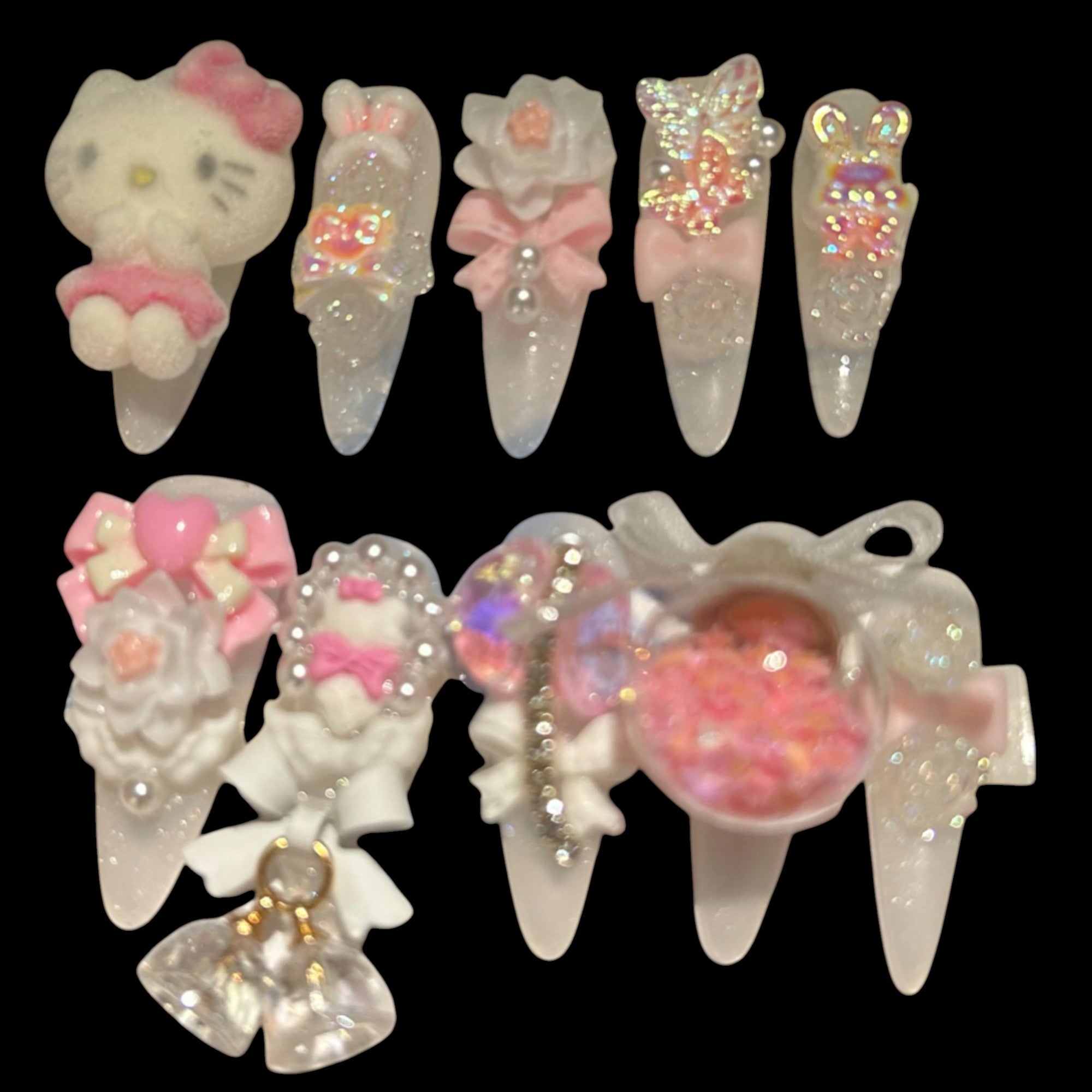 Kawaii Hello Kitty Press-On Nails | Pastel Anime Cosplay Set 1.18 inches