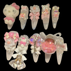 Kawaii Hello Kitty Press-On Nails | Pastel Anime Cosplay Set 1.18 inches