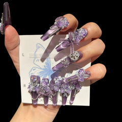 Lavender Rose Press-On Nails | 3D Floral Square Medium Set