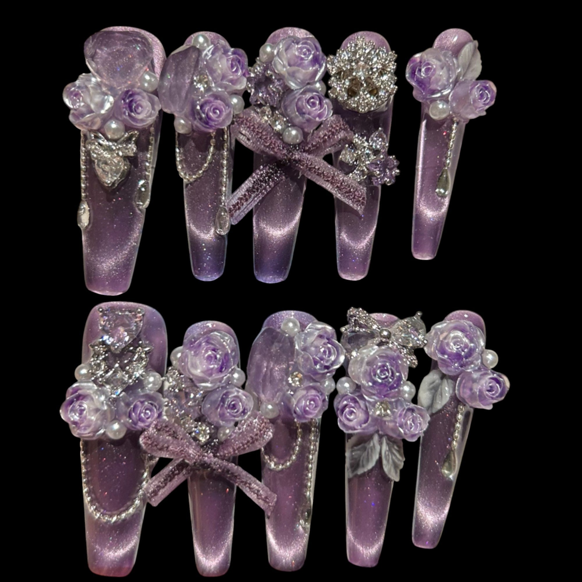 Lavender Rose Press-On Nails | 3D Floral Square Medium Set