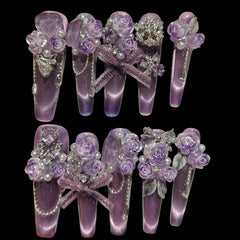 Lavender Rose Press-On Nails | 3D Floral Square Medium Set