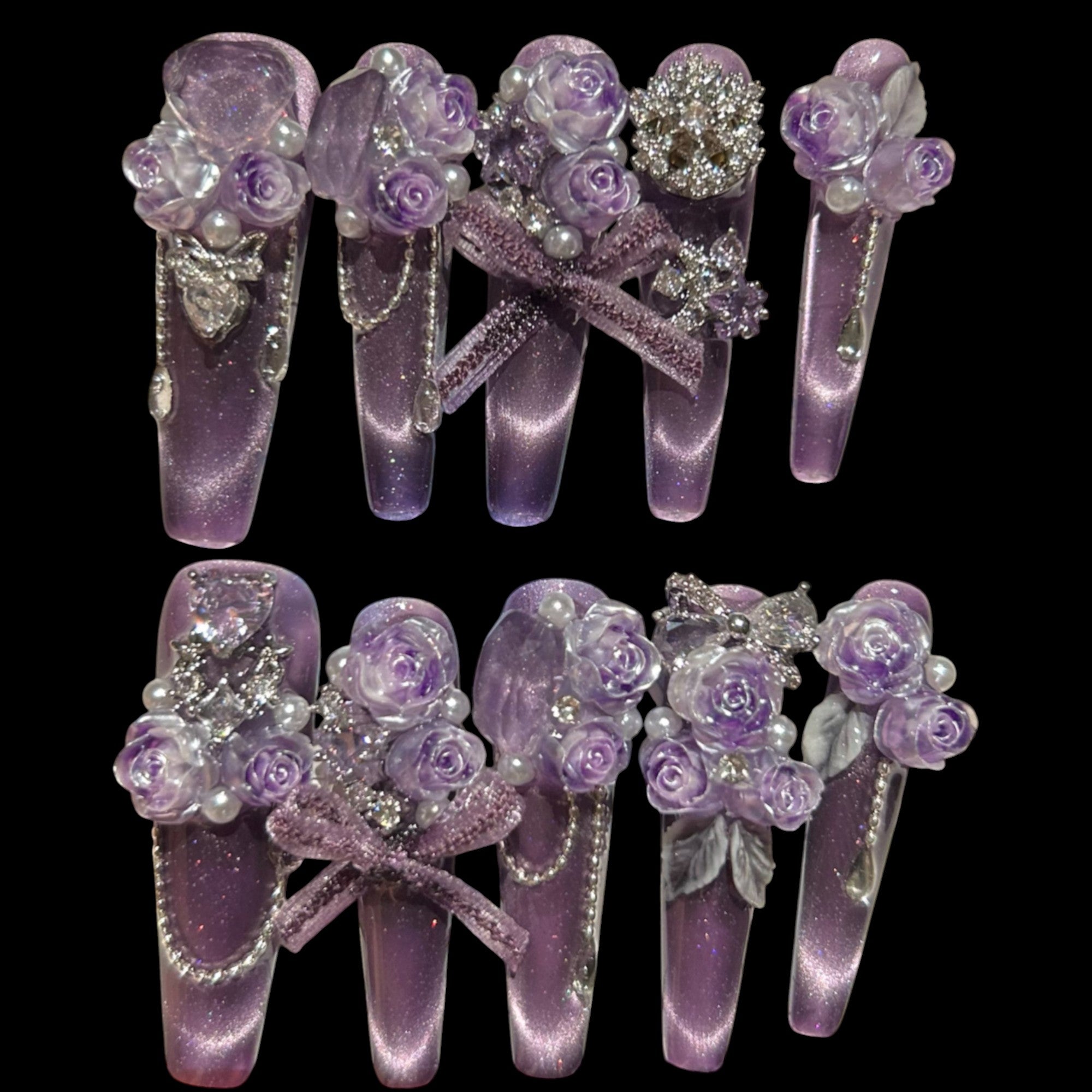 Lavender Rose Press-On Nails | 3D Floral Square Medium Set 1.18 inches
