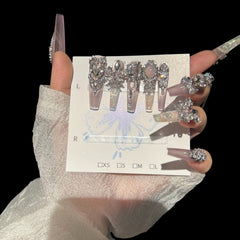 Regal Crystal Pink Press-On Nails – Long Luxury Nails with Chains & Rhinestones | NailiPress