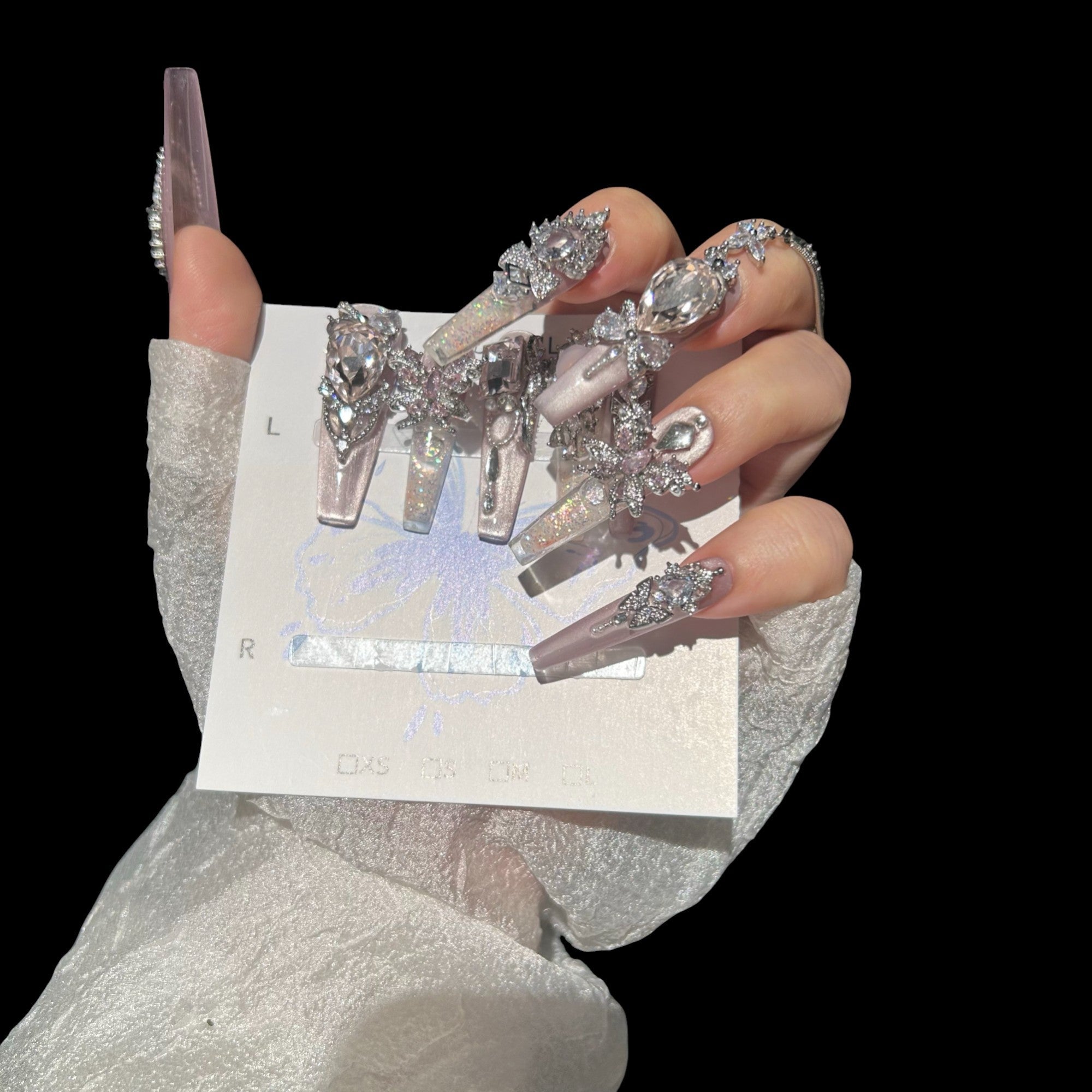 Regal Crystal Pink Press-On Nails – Long Luxury Nails with Chains & Rhinestones | NailiPress