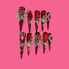Gothic Red Cat-Eye Press-On Nails – Stiletto Long | NailiPress