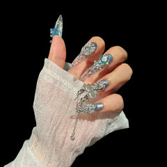 Icy Blue Rose Press-On Nails – Stiletto Long | NailiPress