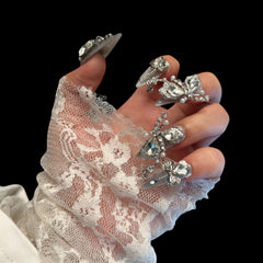 Silver Crystal Glam Press-On Nails – Long Stiletto | NailiPress