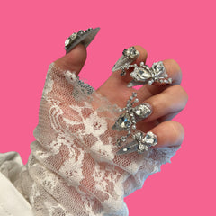 Silver Crystal Glam Press-On Nails – Long Stiletto | NailiPress