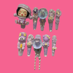 Kawaii Anime Girl Press-On Nails – Purple Glitter Cute Charms | NailiPress