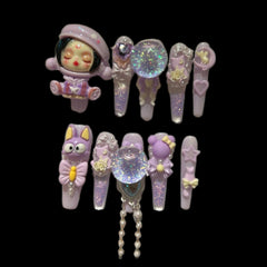 Kawaii Anime Girl Press-On Nails – Purple Glitter Cute Charms | NailiPress