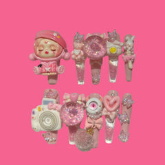 Kawaii Pink Press-On Nails with Cute Characters, Sparkles & Accessories | NailiPress
