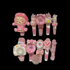 Kawaii Pink Press-On Nails with Cute Characters, Sparkles & Accessories | NailiPress