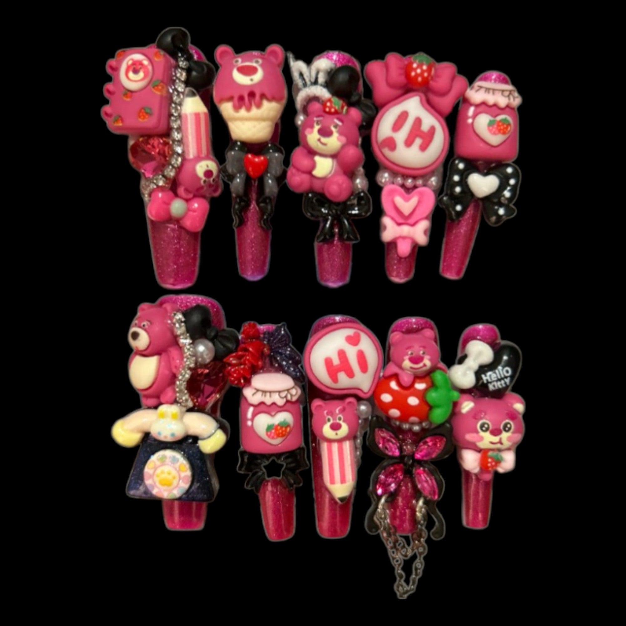 Cute Pink Bear & Hello Kitty Kawaii Press-On Nails | NailiPress