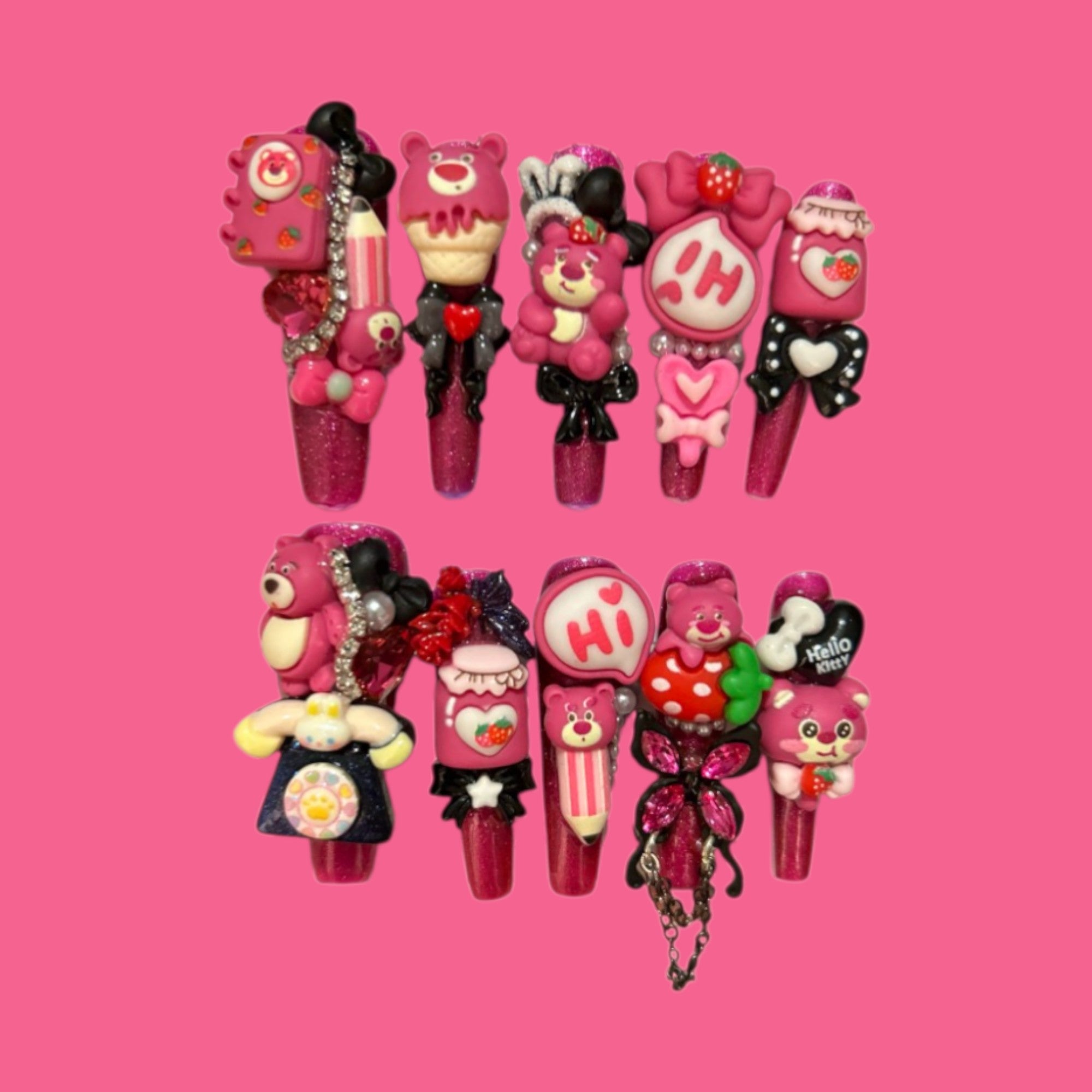 Cute Pink Bear & Hello Kitty Kawaii Press-On Nails | NailiPress