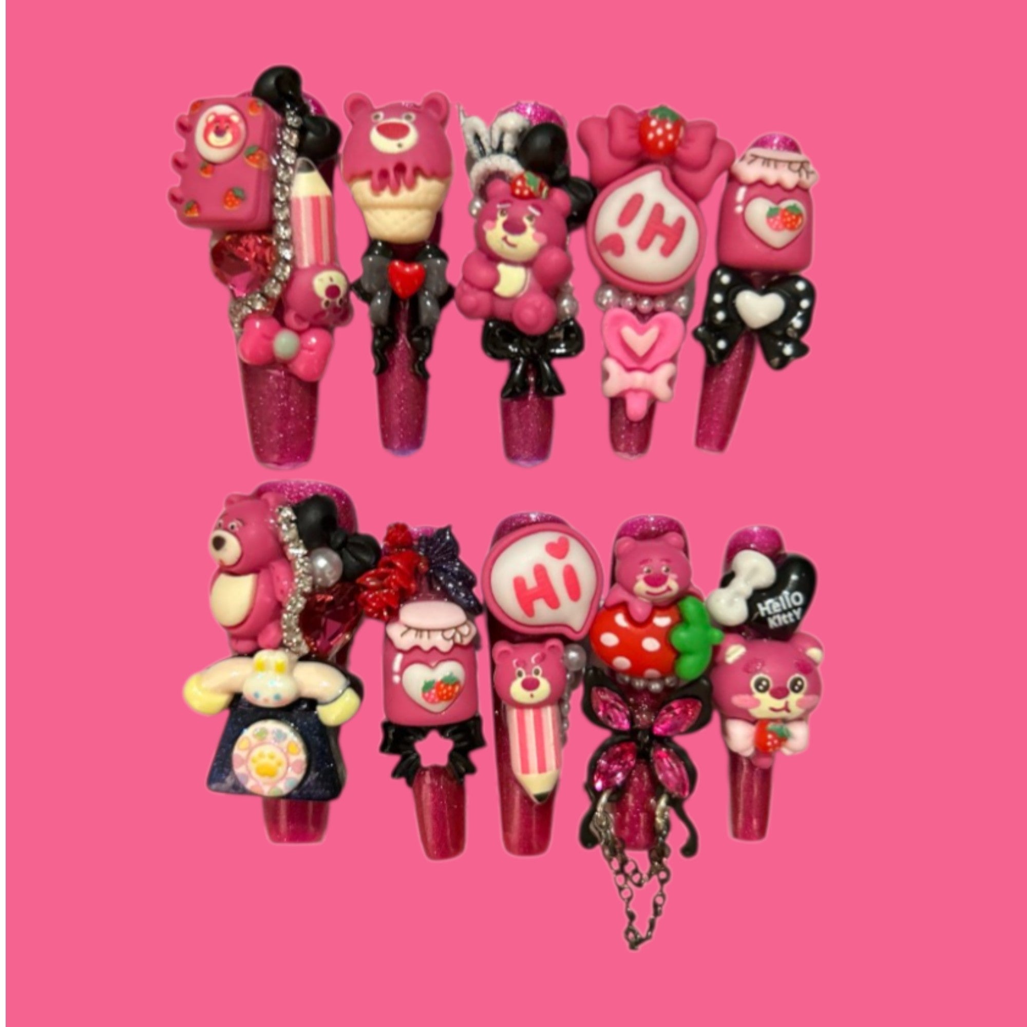 Cute Pink Bear & Hello Kitty Kawaii Press-On Nails | NailiPress