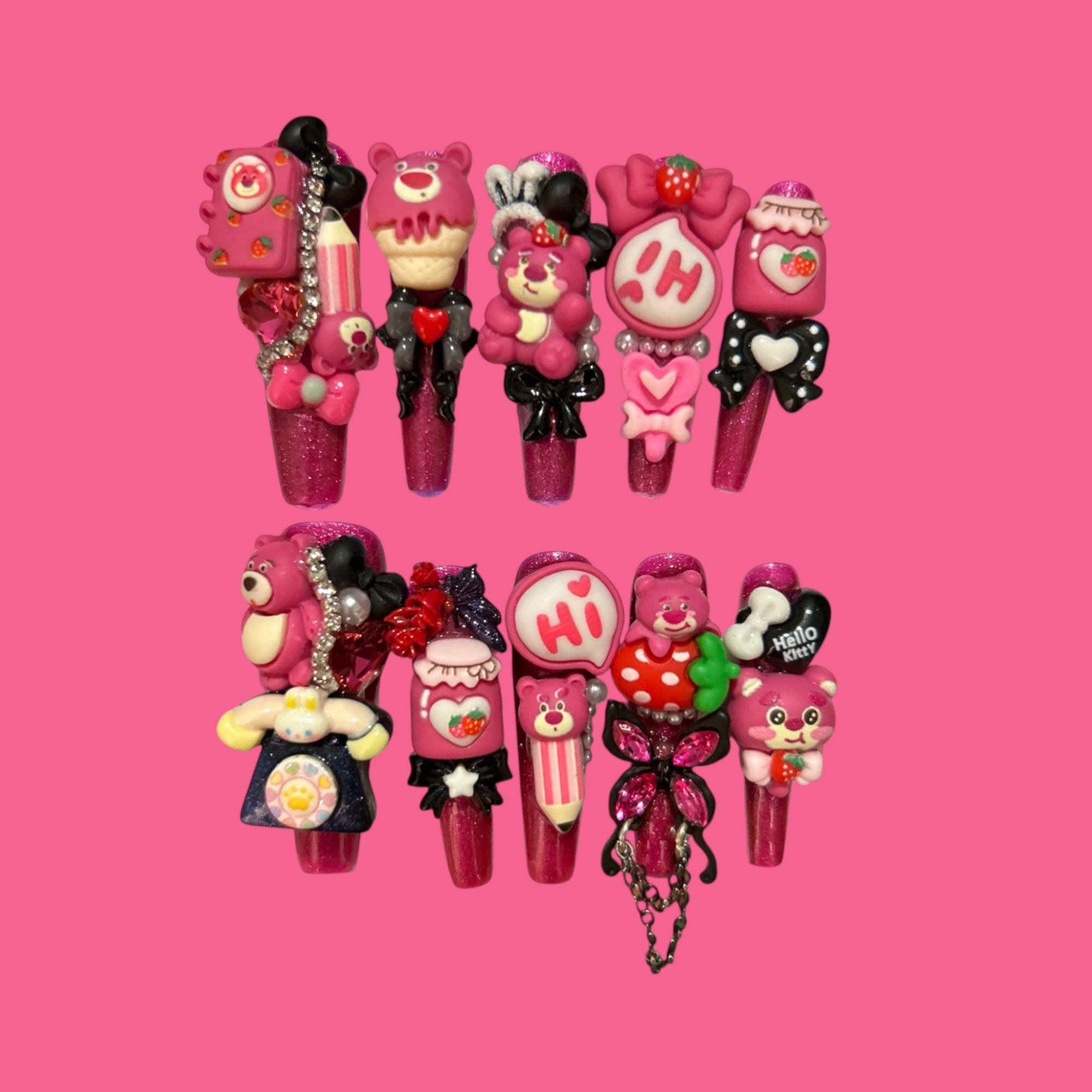 Cute Pink Bear & Hello Kitty Kawaii Press-On Nails | NailiPress