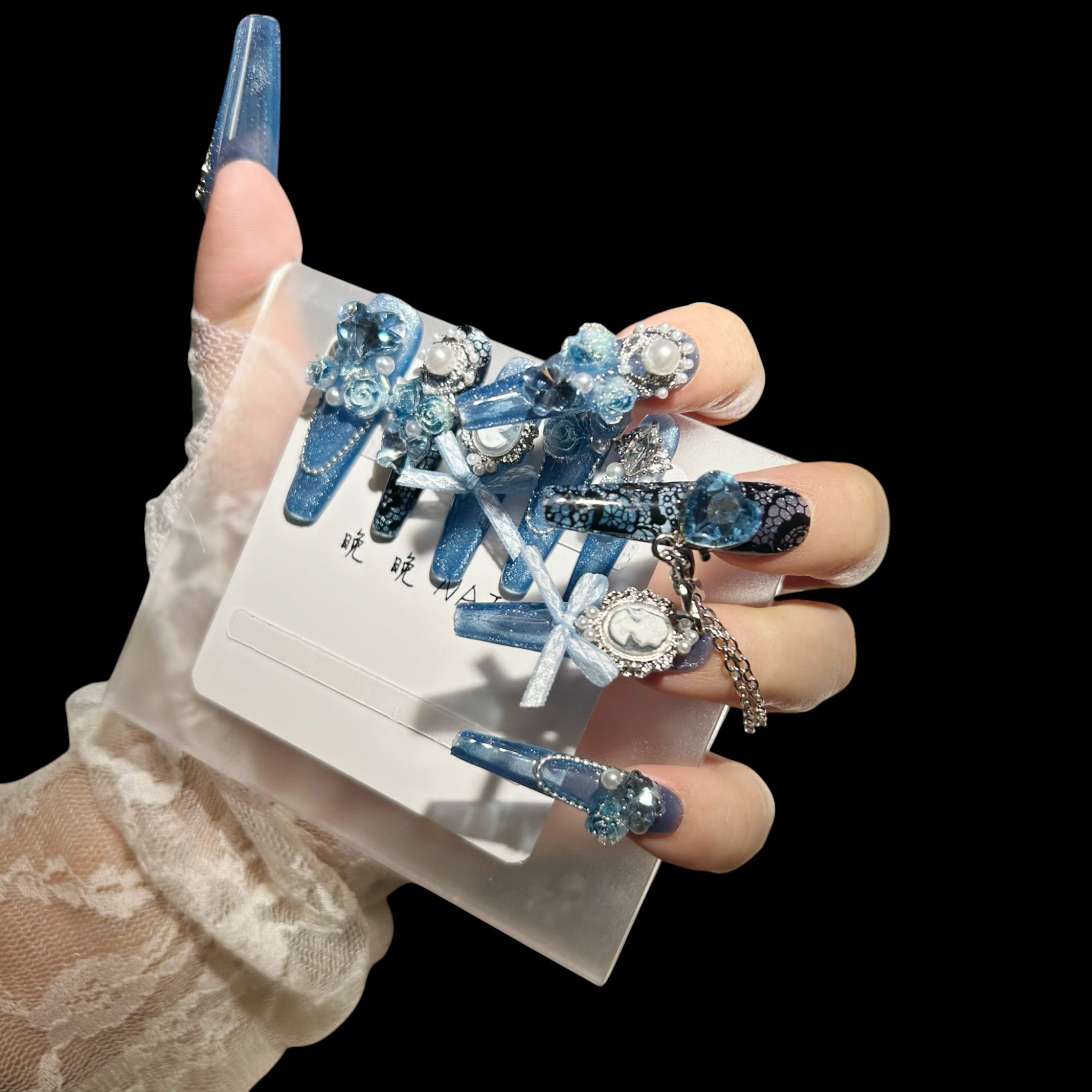 Elegant Blue and Silver Gothic Press-On Nails | NailiPress