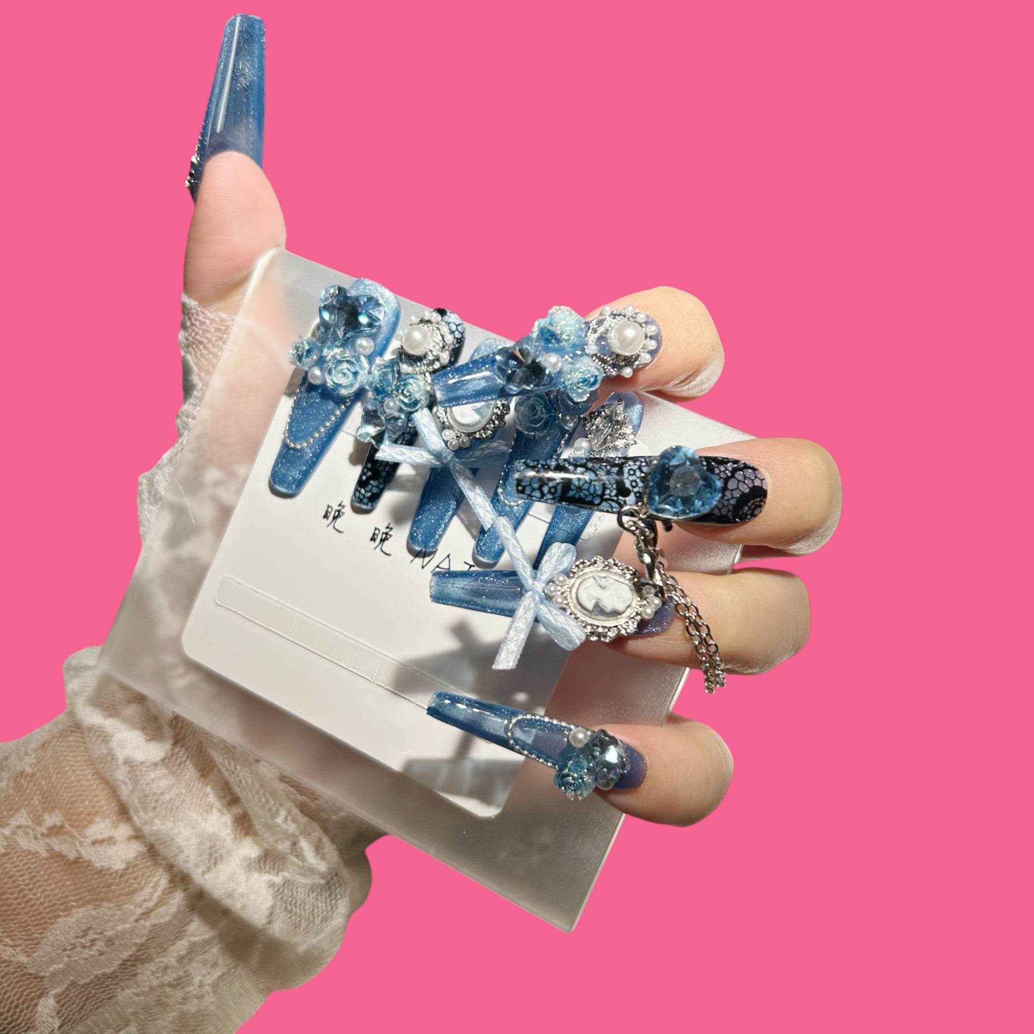 Elegant Blue and Silver Gothic Press-On Nails | NailiPress