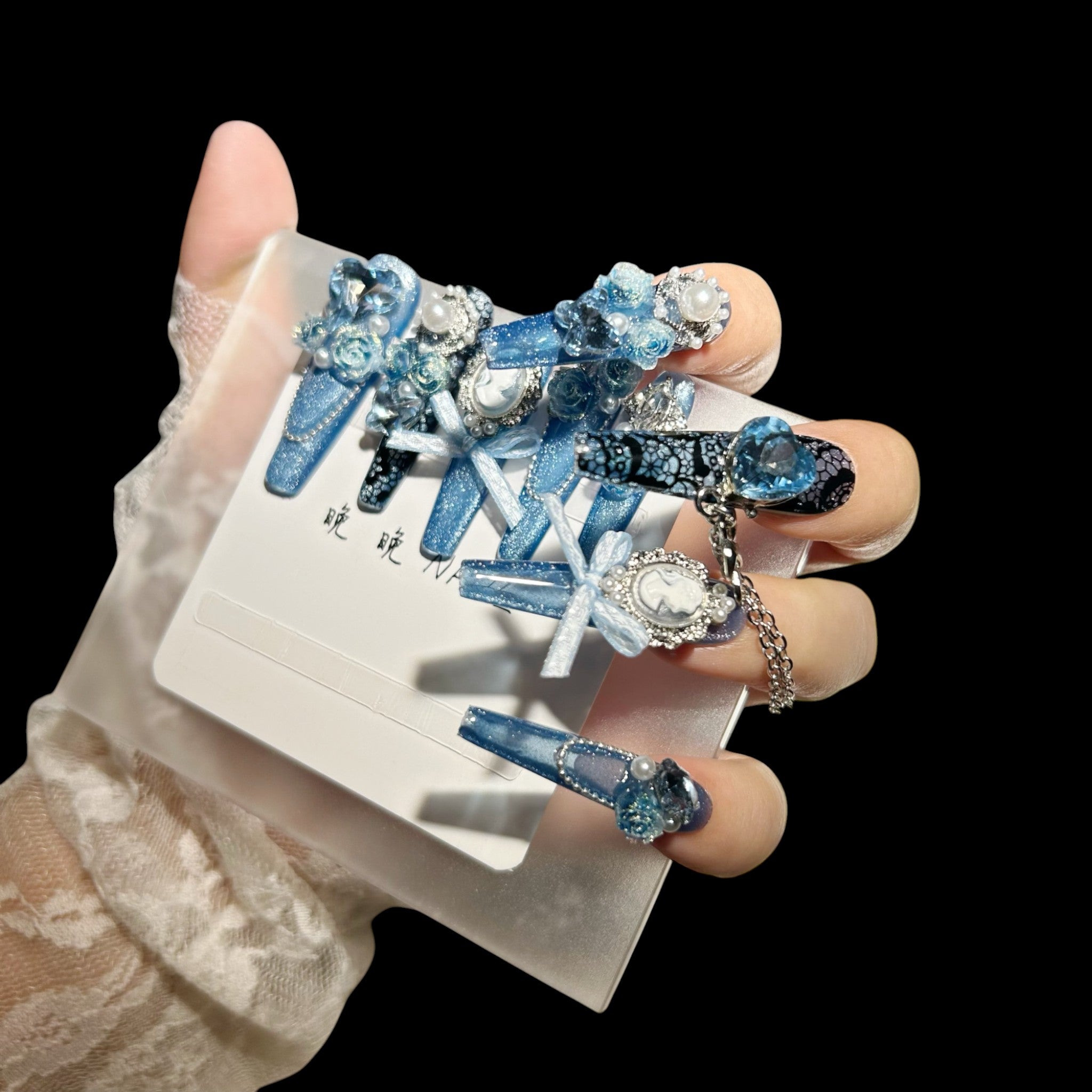 Elegant Blue and Silver Gothic Press-On Nails | NailiPress