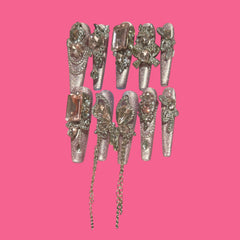 Crystal Dust Pink Glitter Press-On Nails with Chains | NailiPress