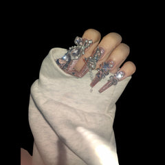 Crystal Dust Pink Glitter Press-On Nails with Chains | NailiPress