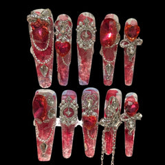 NailiPress Glamorous Red Heart Press-On Nails